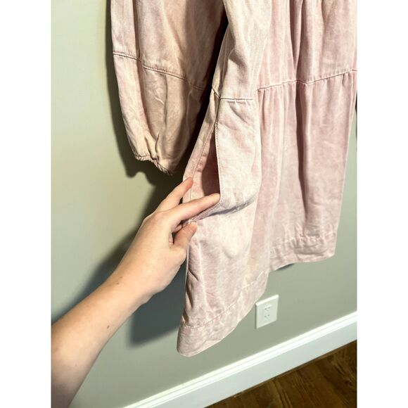Free People Blue Jean Babydoll Mini Dress in Washed Pink Women's Size Small - Picture 5 of 10
